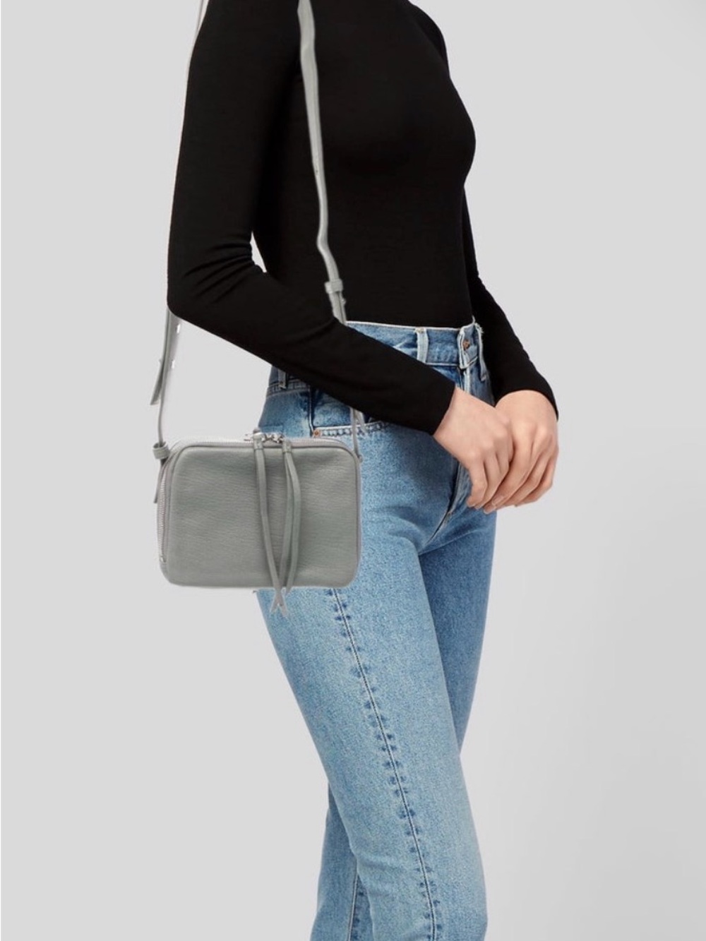 AllSaints Gray Pebbled Leather Crossbody Bag